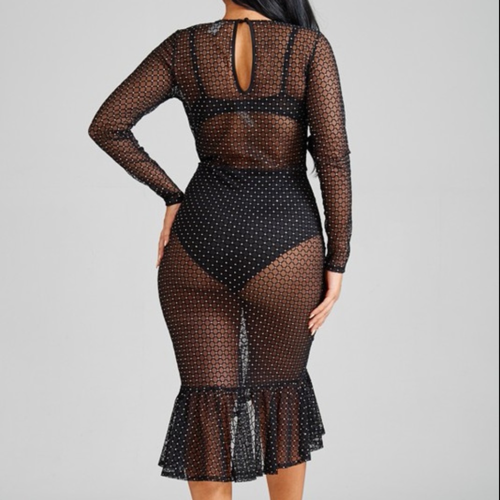 HP Rhinestone Sheer Fishtail Body-con Dress - Picture 3 of 8